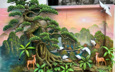 Thi Công Đắp Vẽ Phù Điêu Tùng Hạc