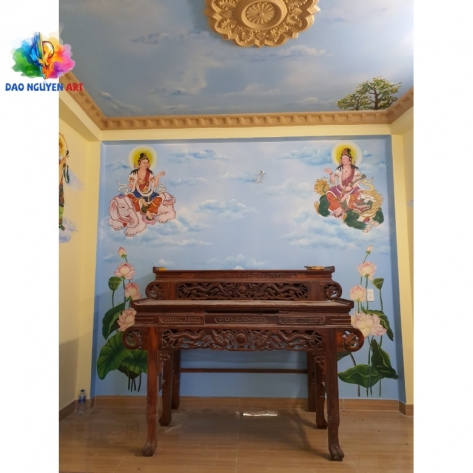 Nghệ thuật vẽ tranh tường phòng thờ đỉnh cao, hợp phong thủy