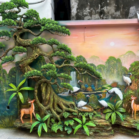 Thi Công Đắp Vẽ Phù Điêu Tùng Hạc