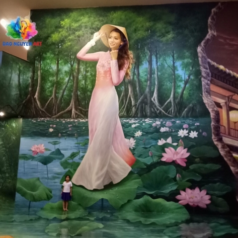 Xu hướng vẽ tranh tường hoa sen đang được ưa chuộng nhất hiện nay