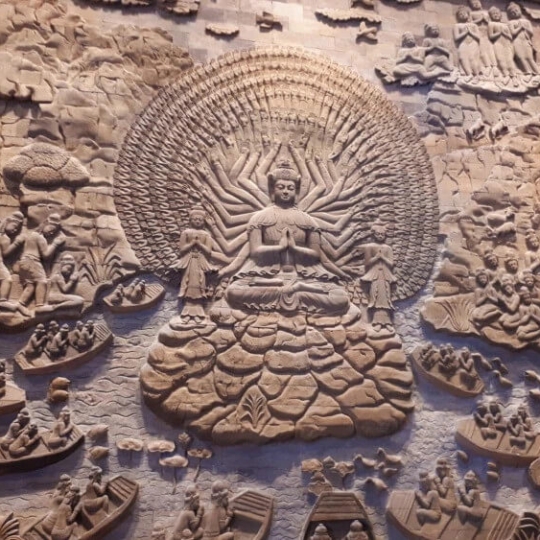 Phù điêu Phật giáo đắp tay cho chánh điện vách thờ | Đào Nguyên