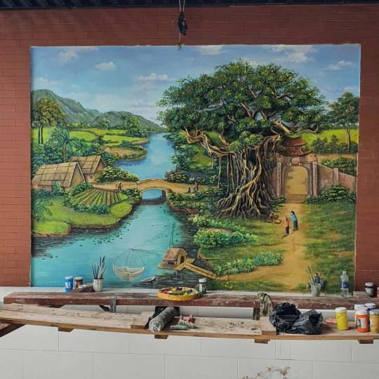 Tranh Phù Điêu Làng Quê Xưa