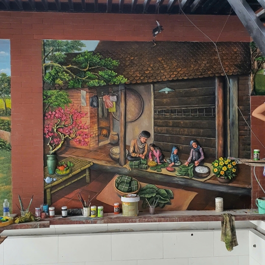 Tranh Phù Điêu Làng Quê Xưa