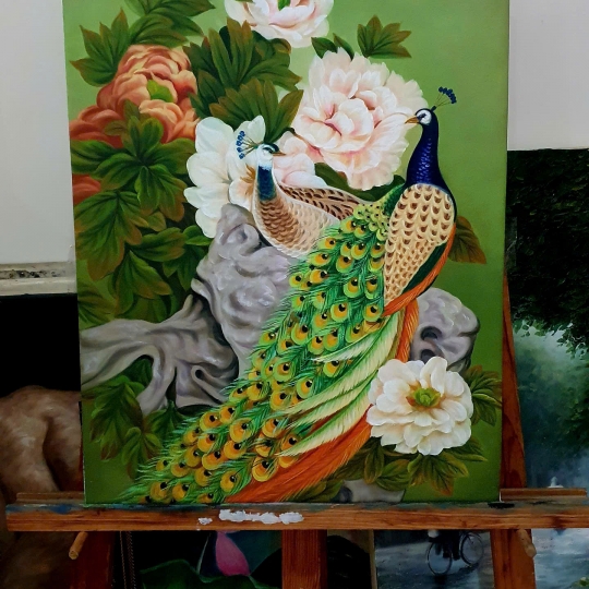 Tranh Sơn Dầu Chậu Hoa Hồng Treo Tường