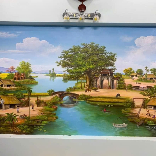 Tranh Sơn Dầu Đồng Quê Cây Đa Bến Nước Sân Đình