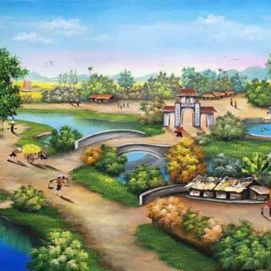Tranh Sơn Dầu Đồng Quê Cây Đa Bến Nước Sân Đình