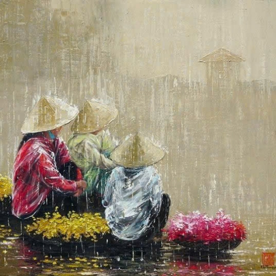 Tranh Sơn Dầu Người Phụ Nữ Việt Nam Trong Ngày Mưa