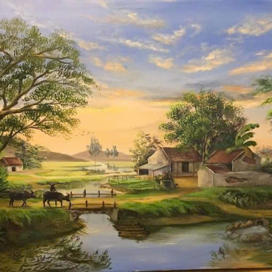 Tranh Sơn Dầu Phong Cảnh Làng Quê Xưa
