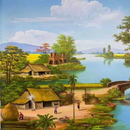 Tranh Sơn Dầu Phong Cảnh Làng Quê Xưa