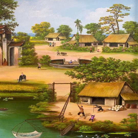 Tranh Sơn Dầu Phong Cảnh Làng Quê Xưa