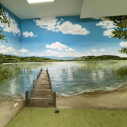 Tranh Tường 3D Phong Cảnh Cầu Gỗ Bên Hồ