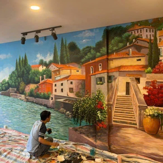 Tranh Tường 3D Phong Cảnh Địa Trung Hải