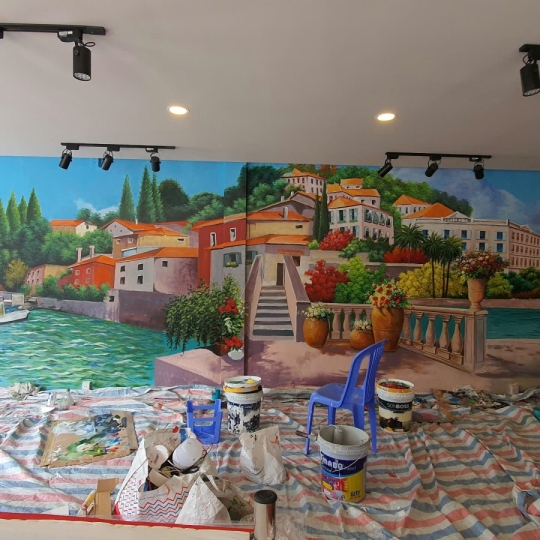 Tranh Tường 3D Phong Cảnh Địa Trung Hải