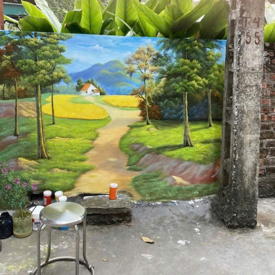 Tranh Tường Phong Cảnh Con Đường Làng Về Nhà
