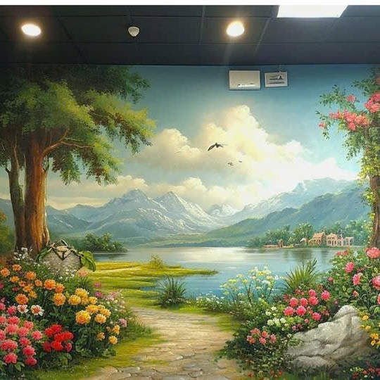Tranh Tường Phong Cảnh Hồ Núi Châu Âu
