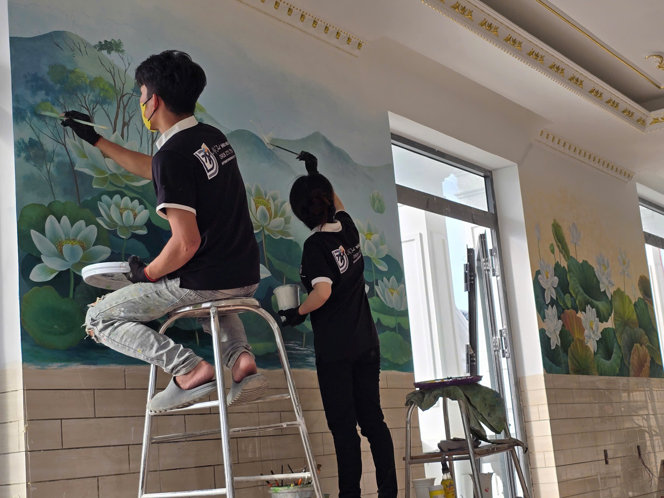 vẽ tranh phòng thờ theo yêu cầu