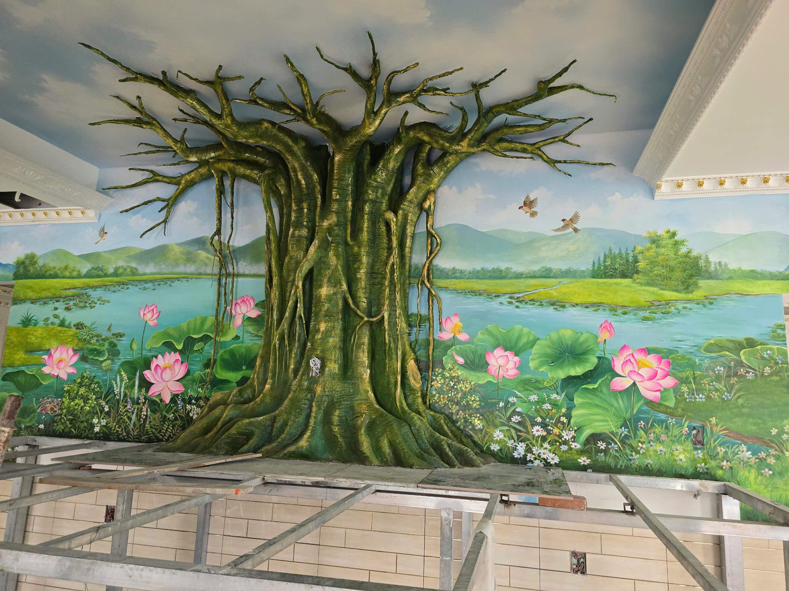 vẽ tranh phòng thờ theo yêu cầu