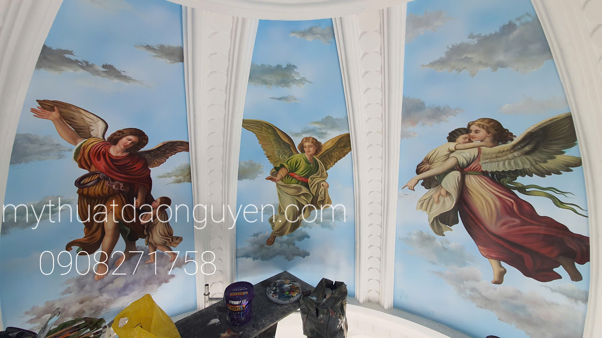 vẽ tranh phòng thờ theo yêu cầu