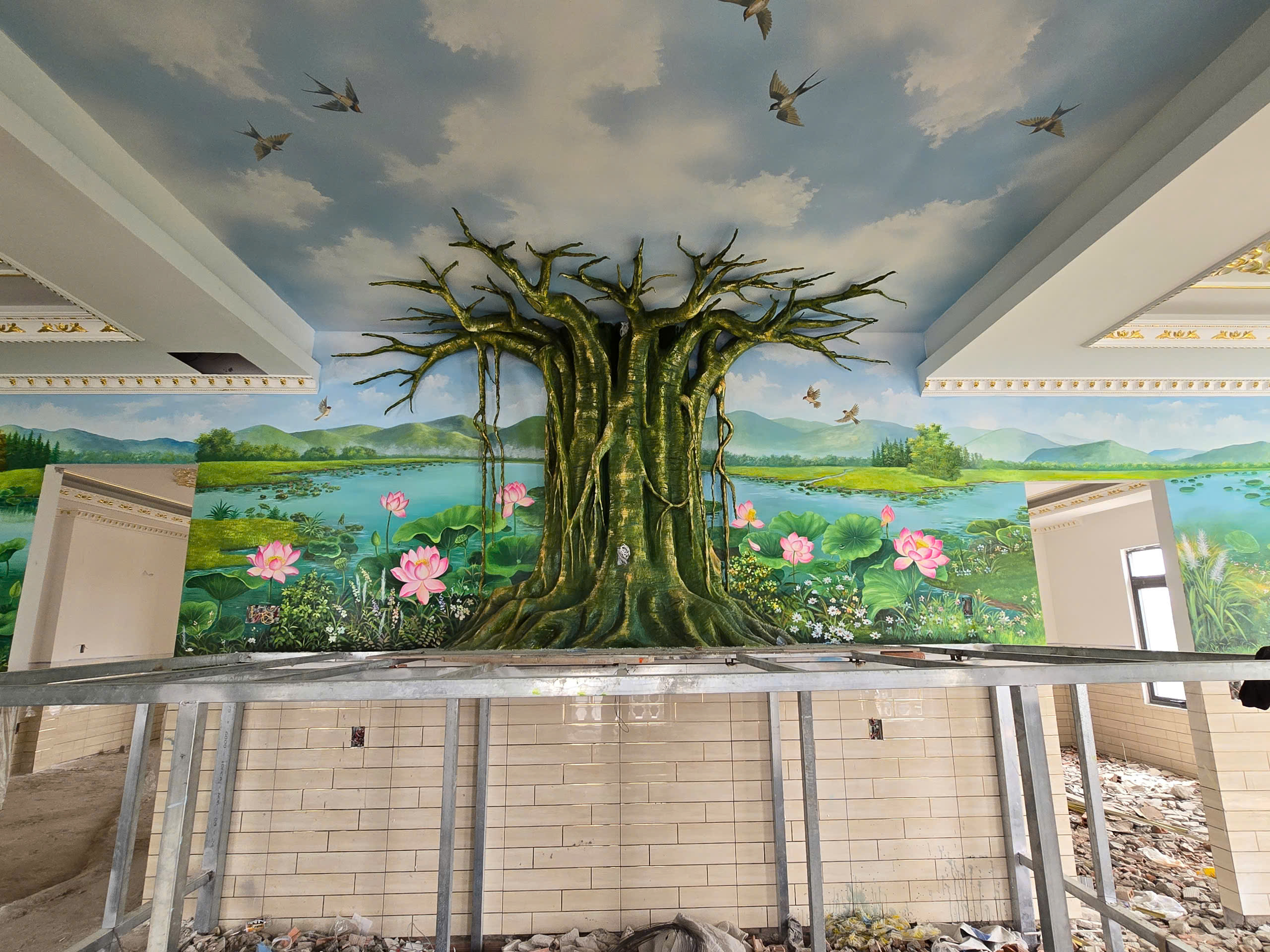 vẽ tranh phòng thờ theo yêu cầu