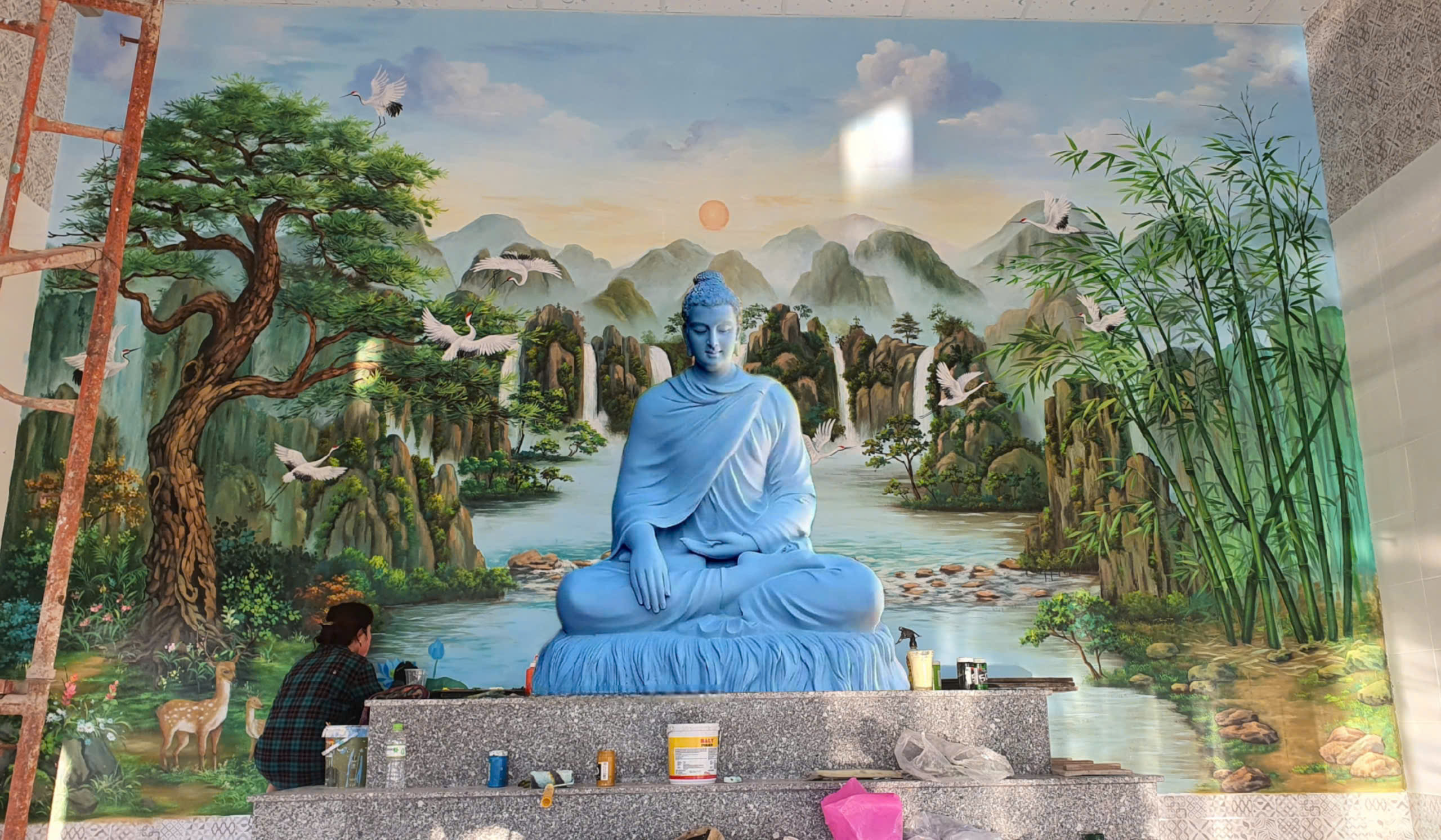 vẽ tranh tường phật giáo