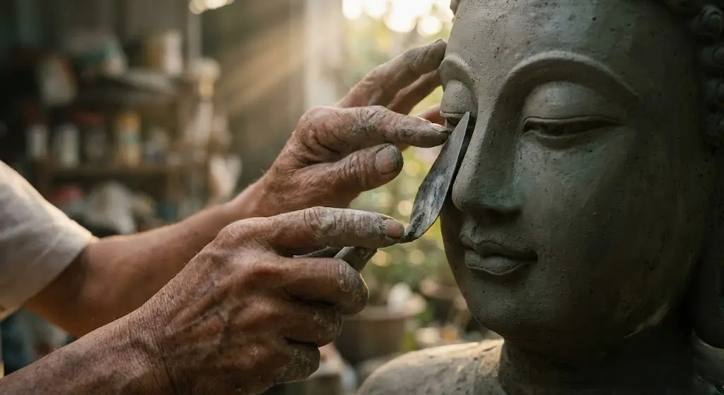 Tượng Quan Âm Bồ Tát bằng xi măng ngoài trời