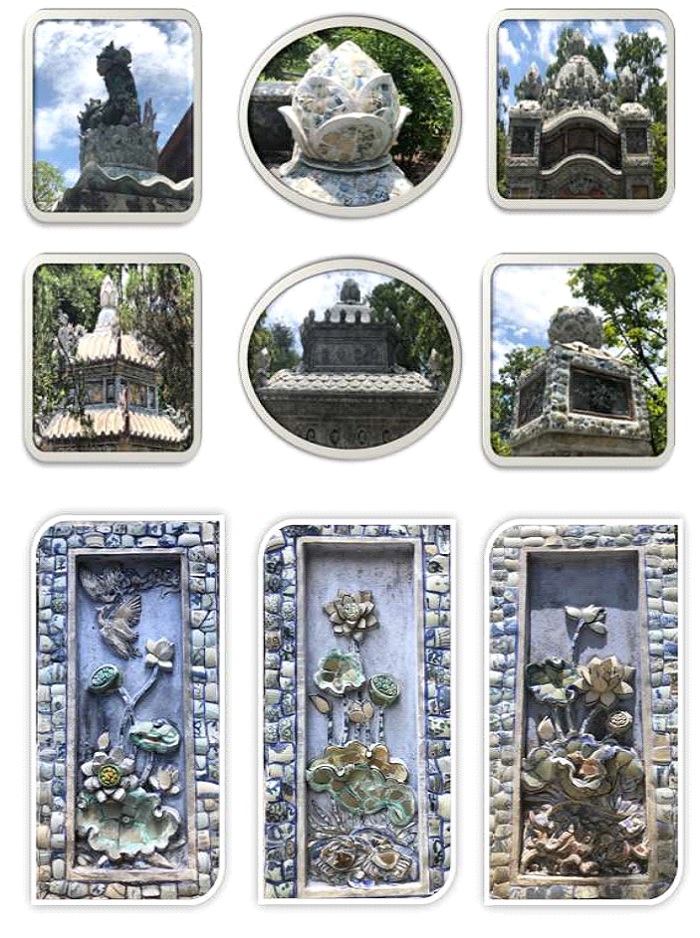 Phù điêu sen, mây, họa tiết Phật giáo trang trí chùa