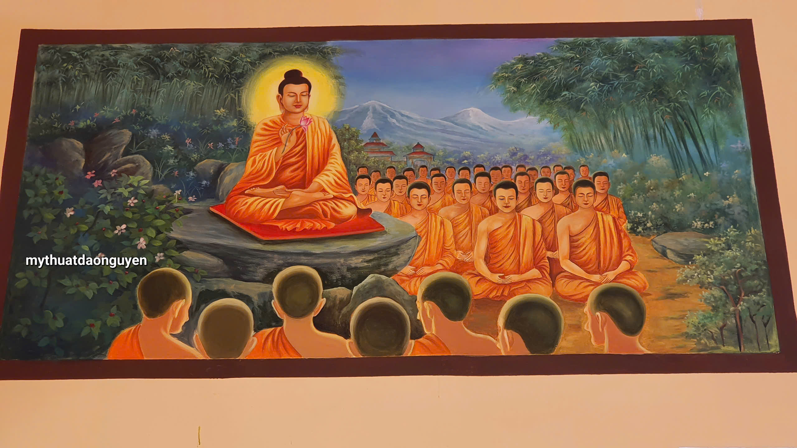 Tranh Phật giáo vẽ tay theo yêu cầu cho chùa, phòng thờ