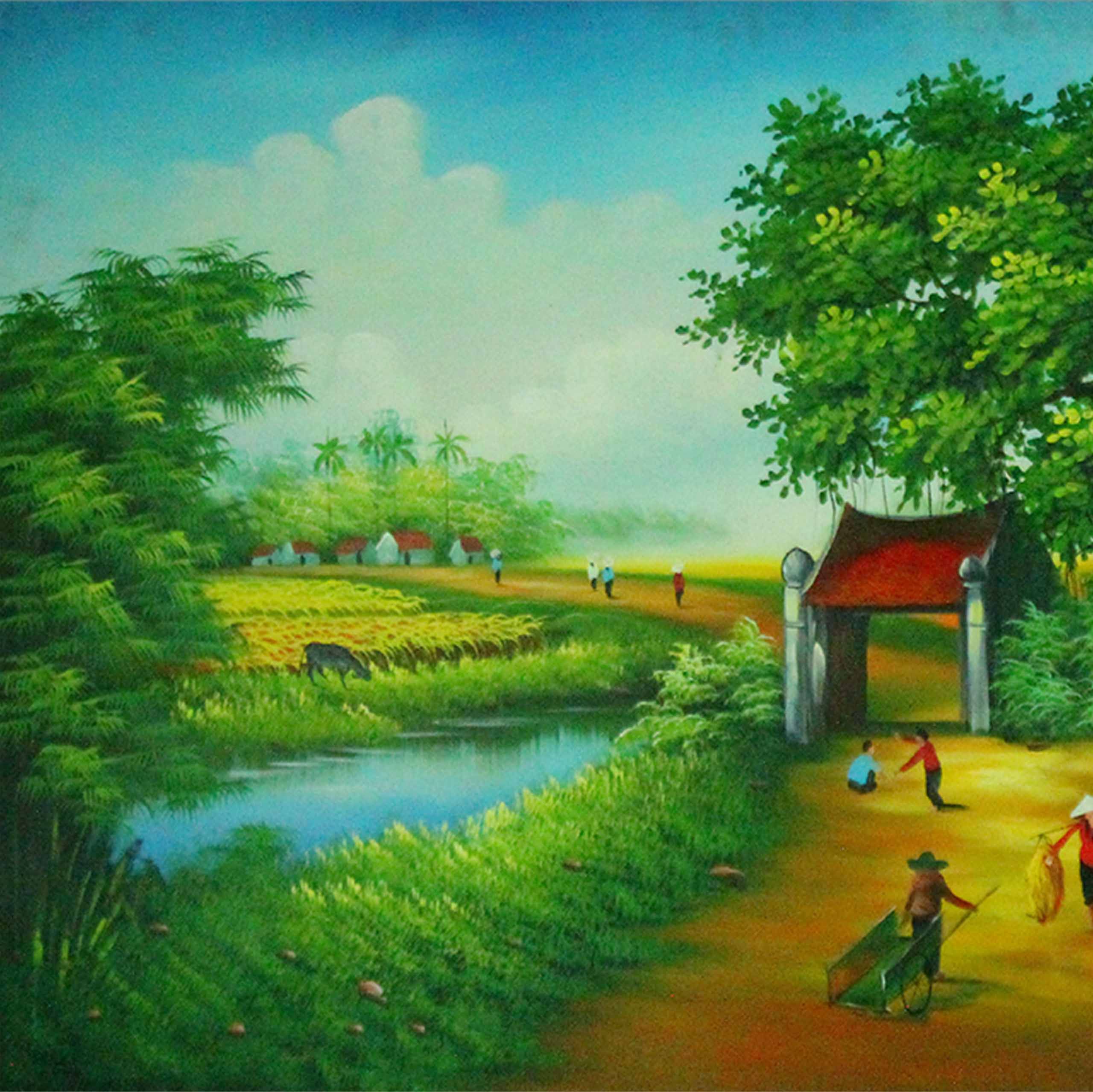tranh-son-dau-phong-canh-dong-que