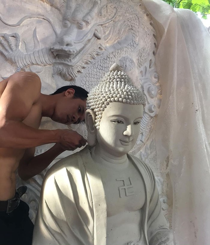Tượng Phật A Di Đà bằng xi măng cho chùa, tịnh thất