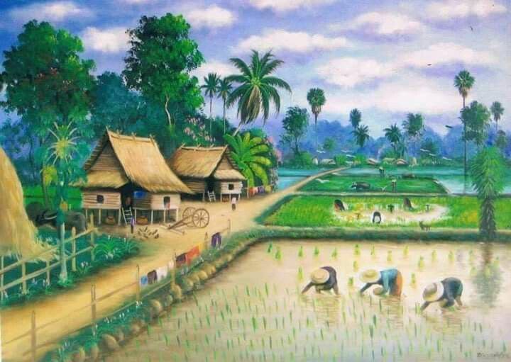 tranh sơn dầu phong cảnh làng quê